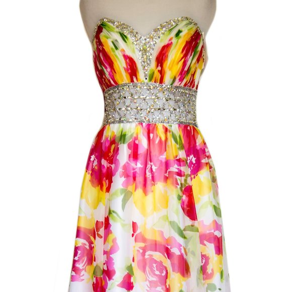 MORI LEE Strapless Beaded Floral Ball Gown Dress Prom Formal Small - Picture 4 of 10